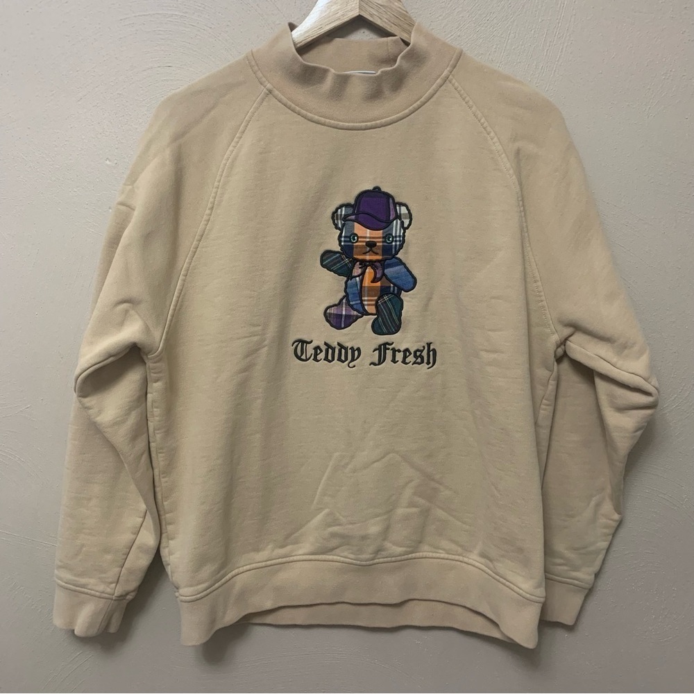 Teddy Fresh Patchwork Plaid Teddy Bear Mockneck Sweatshirt